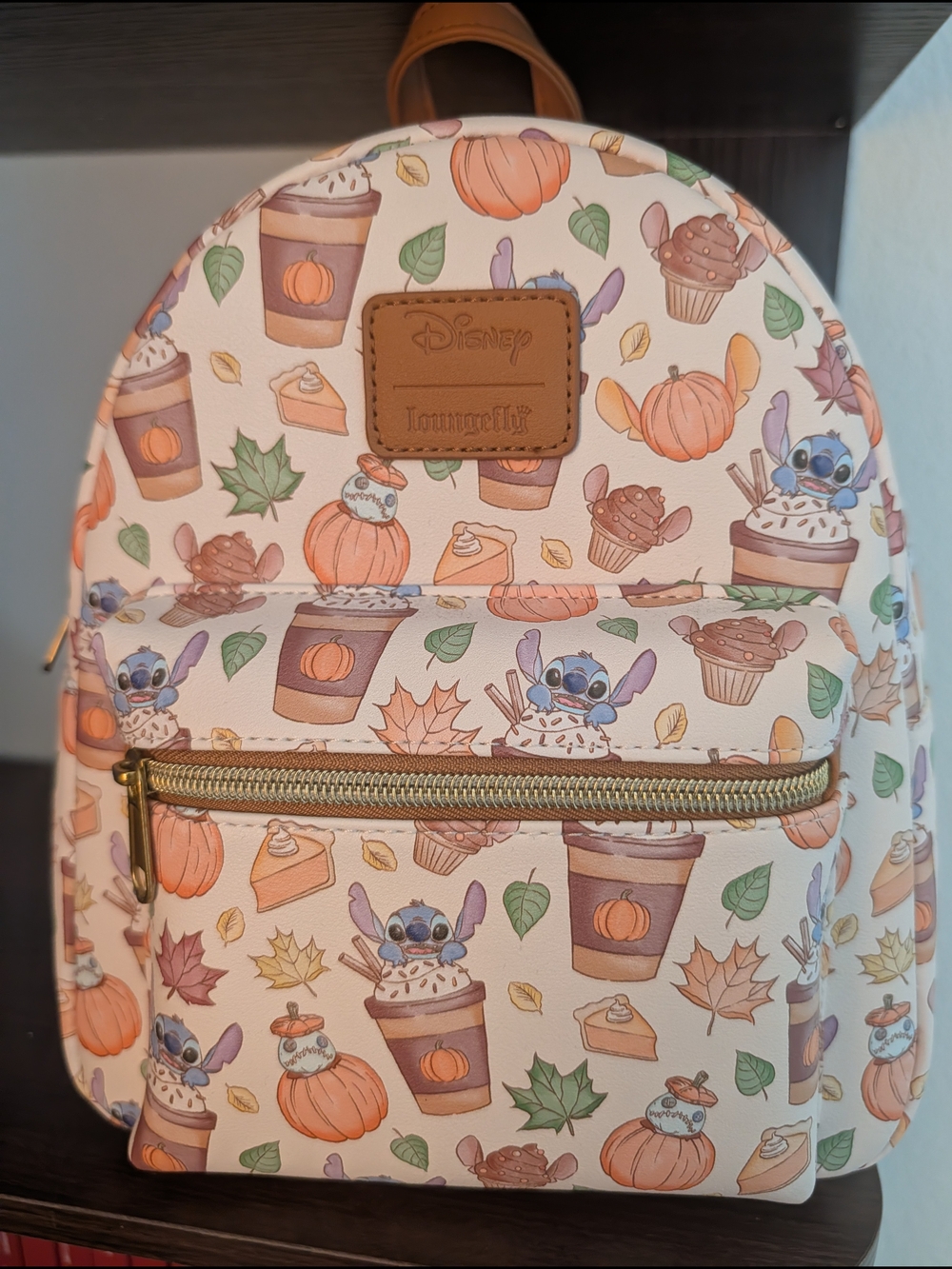 Disney Loungefly Cream Pink Orange Stitch Pumpkin Pattern Mini Backpack